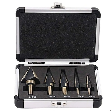 Florida Tools 5 PC HSS Cobalt Step Drill Bit Set with Aluminum Case  1/8-1-3/8 FT-5PCCBLTSTP